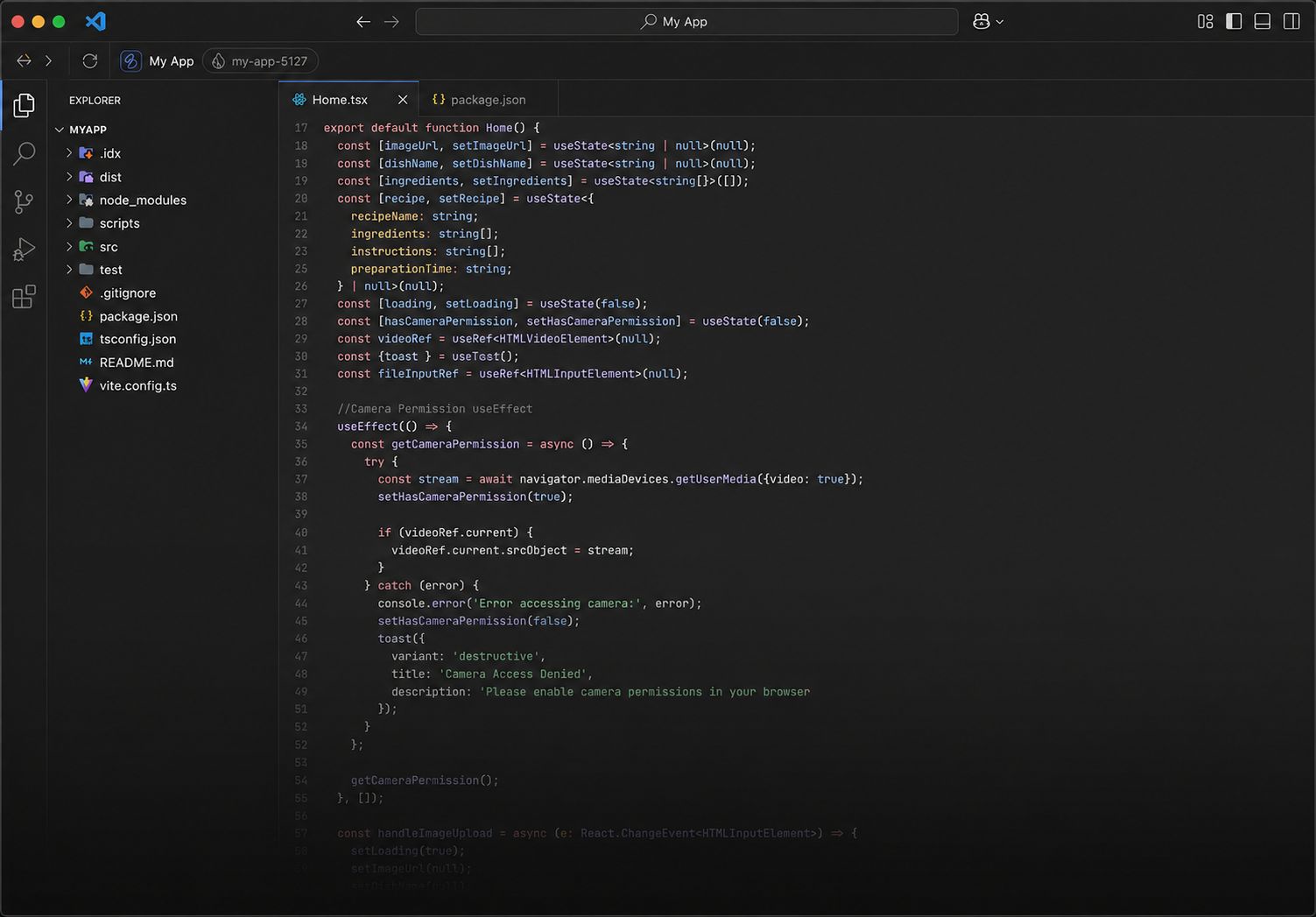 Code editor preview showing a React component in development